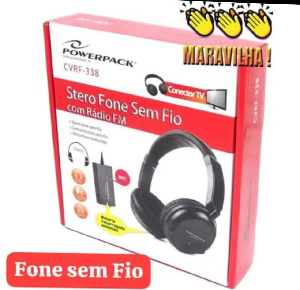 Fone de Ouvido Sem Fio Powerpack CVRF-338 com Rádio FM