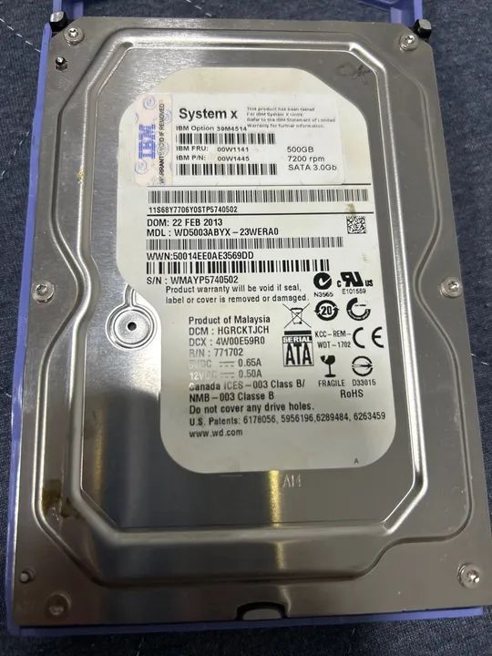 HDD IBM 500gb sem bad block
