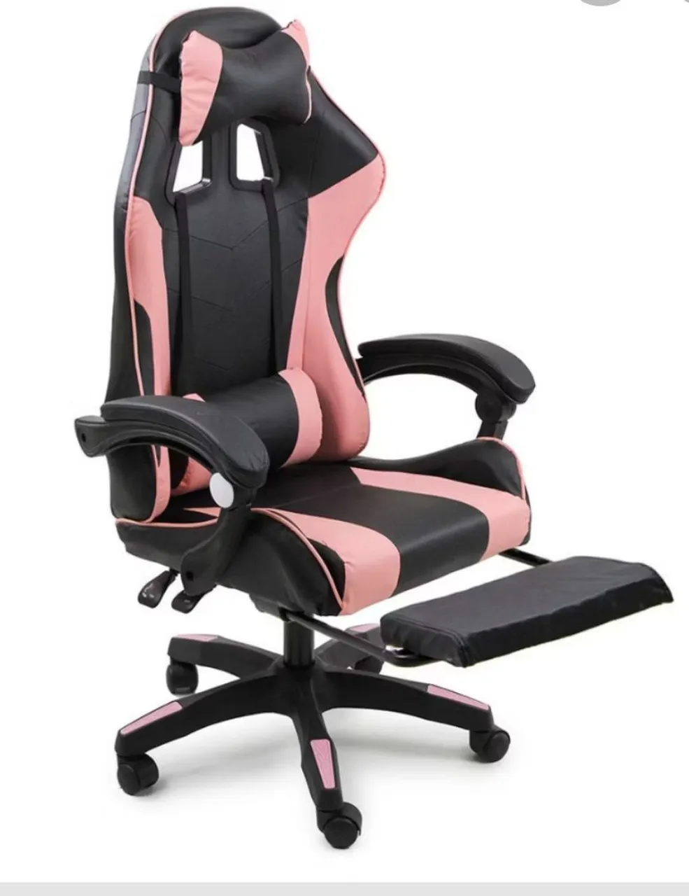 Cadeira Gamer Rosa e Preta com Apoio para Pés