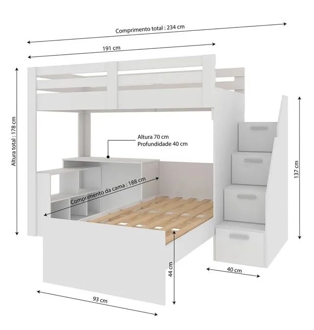 Cama Beliche com escrivaninha 