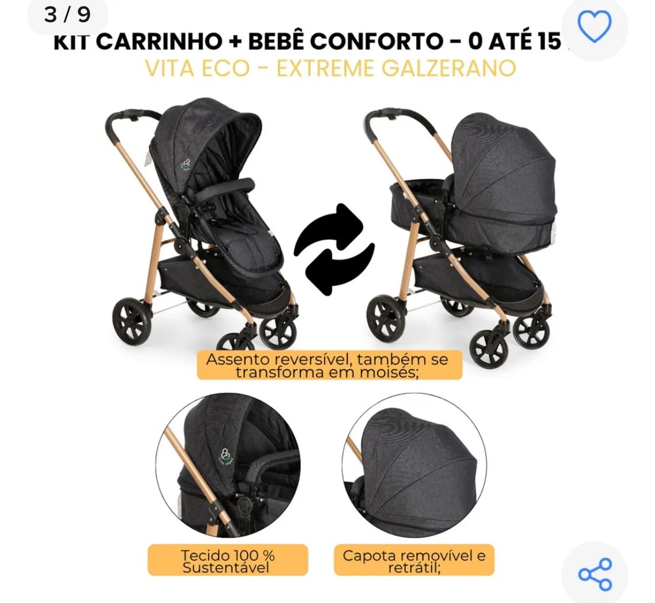 Carrinho de bebê 6 em 1 - Foto 2