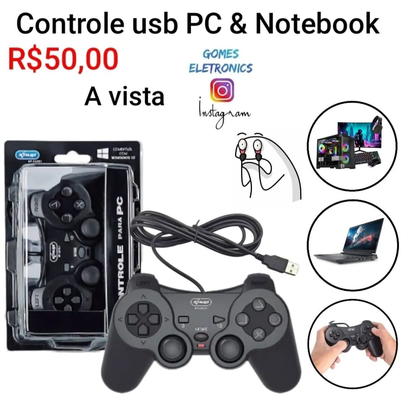 Controle gamer USB p/ computador PC e notebook R$50,00
