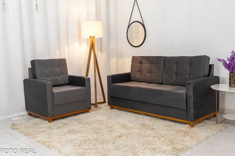 Sofá  Mônaco 3 Lugares + Poltrona Veludo Entrega Rápida