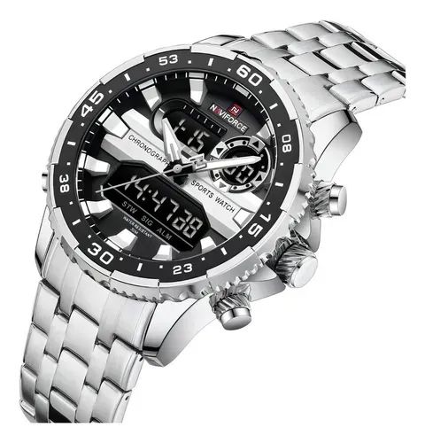Relógio masculino de luxo elegante pulseira prateada - Foto 5