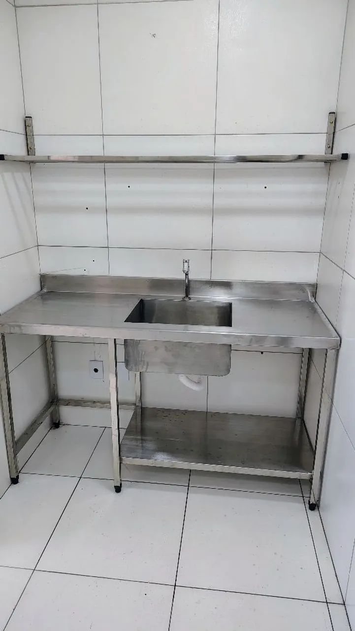 Bancada e prateleiras de aço inox para cozinha industrial - Foto 2