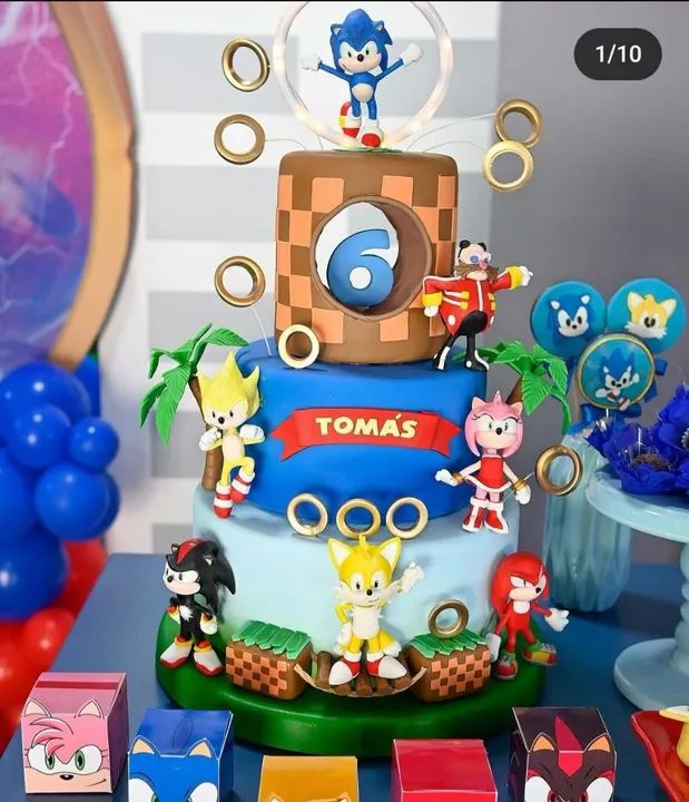 Bolo aniversário fake Sonic 3 andares