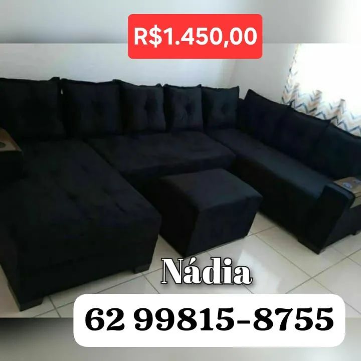SOFÁ PRETO DE CANTO COM CHAISE 