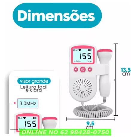 Monitor De Frequência Cardíaca Sonar Dopler Bebê Gravidez Cor Rosa - Foto 3