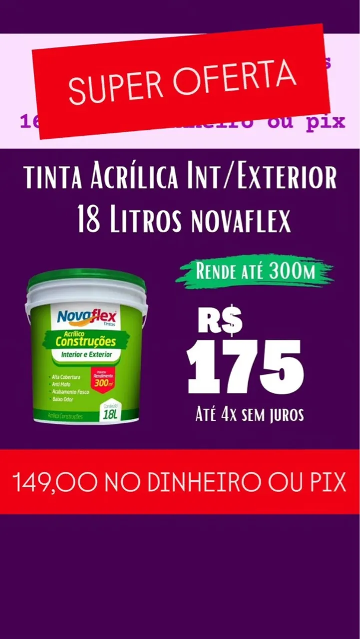 Tinta Acrílica Int/Exterior 18L Novaflex - Super Oferta
