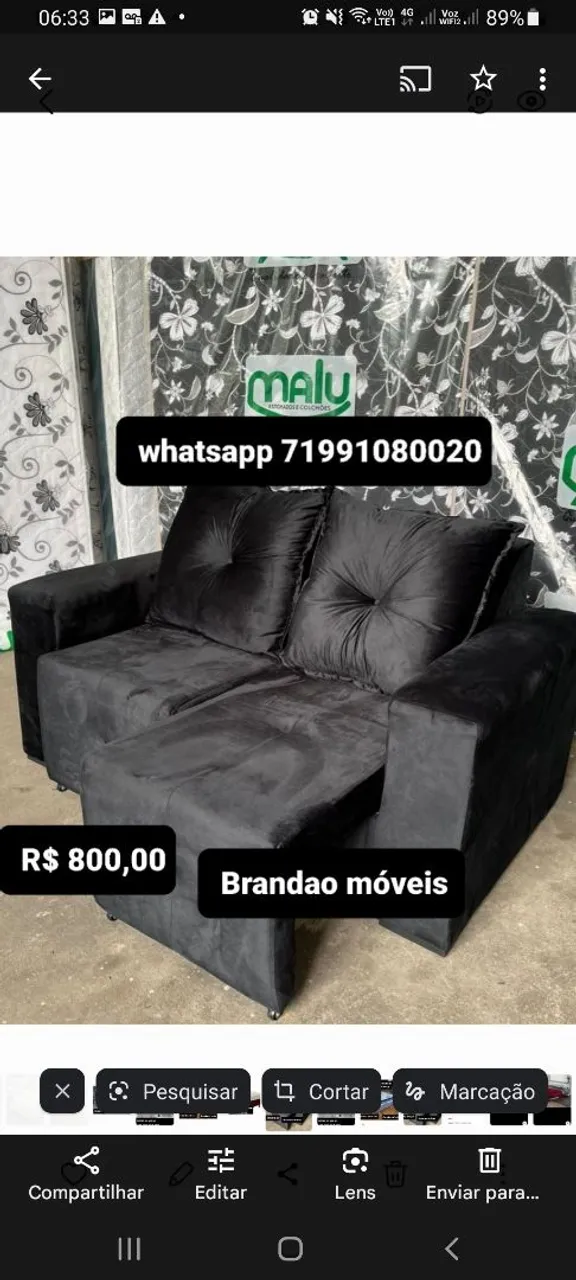 Sofá retratil 2 lugares com chaise e desconto R$ 770,00