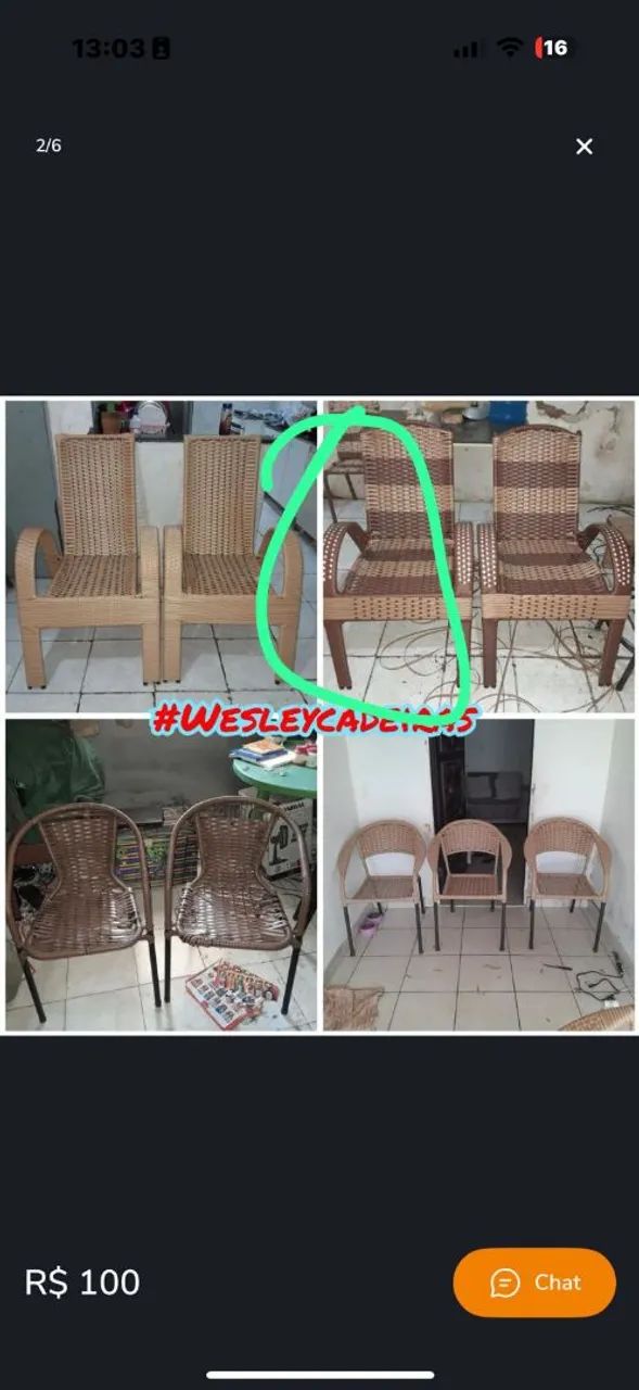 Trabalho com reforma de cadeiras em fibra 