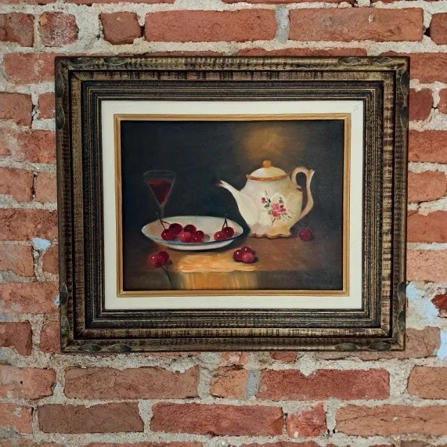 Quadro Decorativo Óleo Sobre Tela - Cerejas