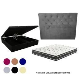 Kit Baú Queen + Colchão Molas Ensacadas 24cm + Cabeceira