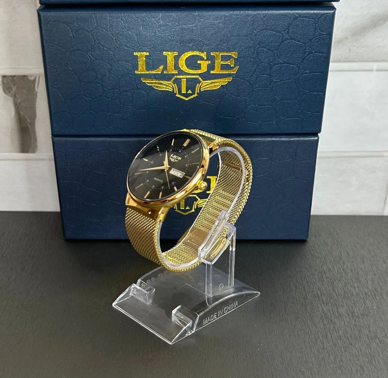 Relógio LIGE Dourado com Pulseira de Malha - Foto 2