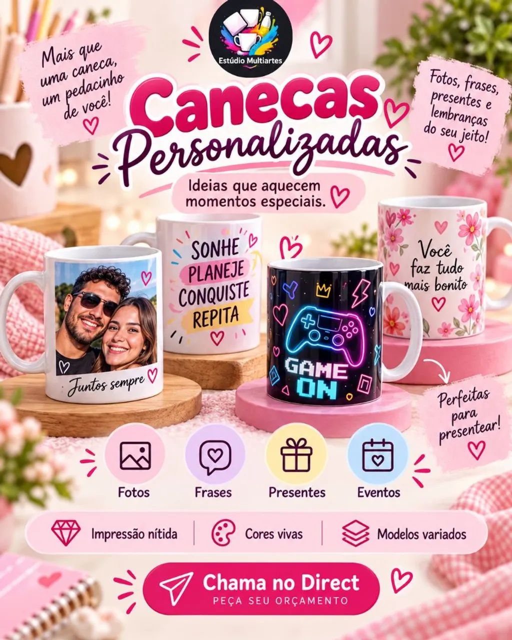 Caneca, chaveiro, copo personalizado