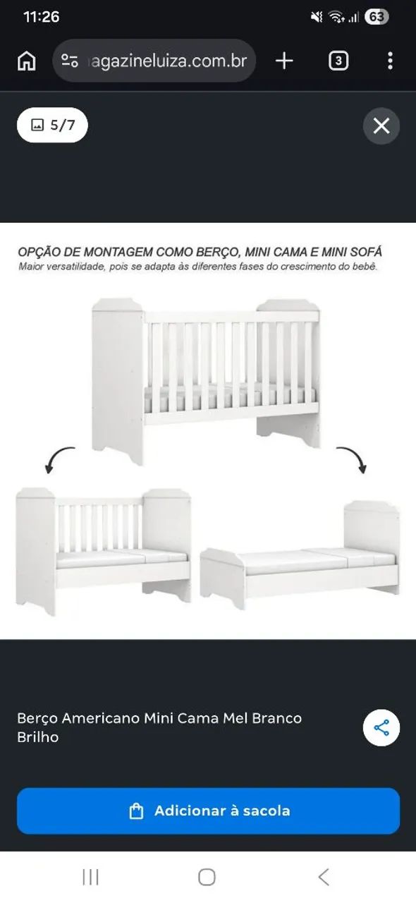 Berço 3 em 1  com colchão 