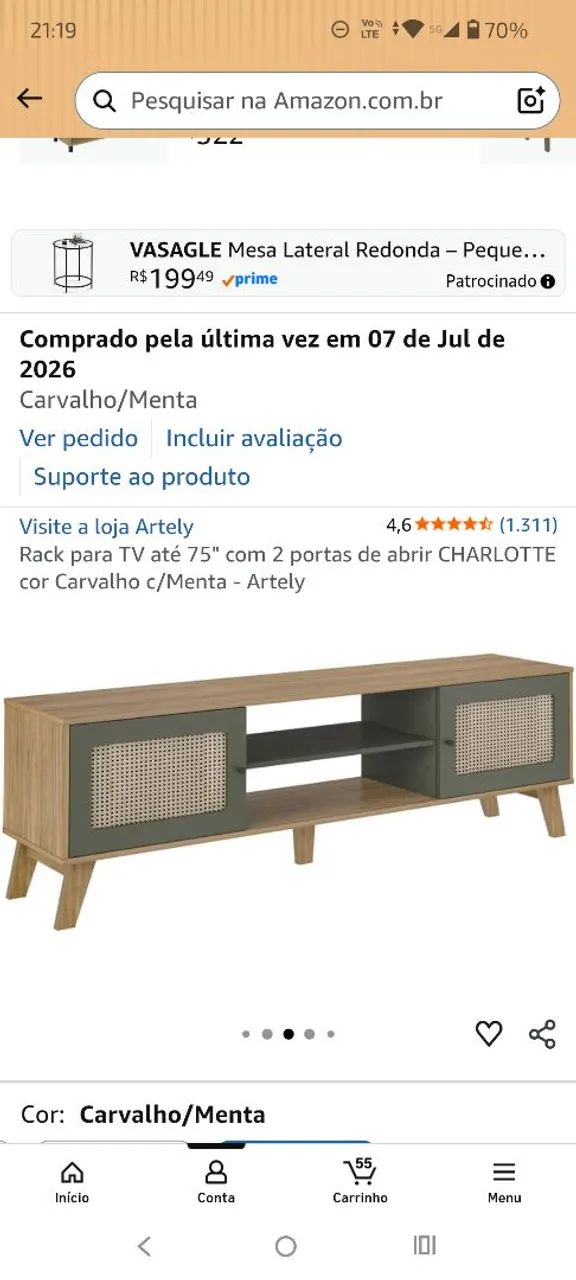 Vendo Rack para tv até 75 polegadas Charlotte duas portas de abrir cor carvalho e menta  - Foto 3