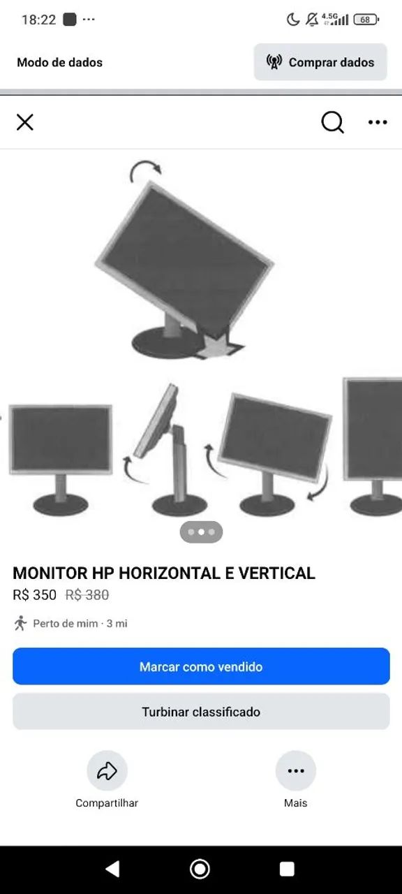 MONITOR HP HORIZONTAL E VERTICAL - Foto 2