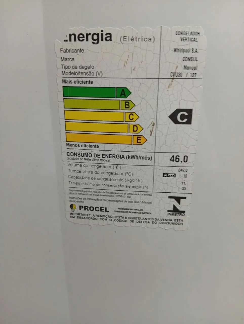 Freezer vertical Consul cvu30 246 litros