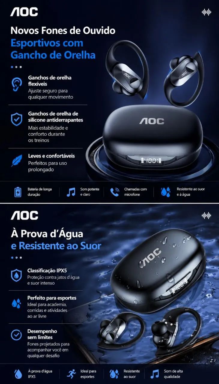 Fones bluetooth sem fio AOC - Foto 4