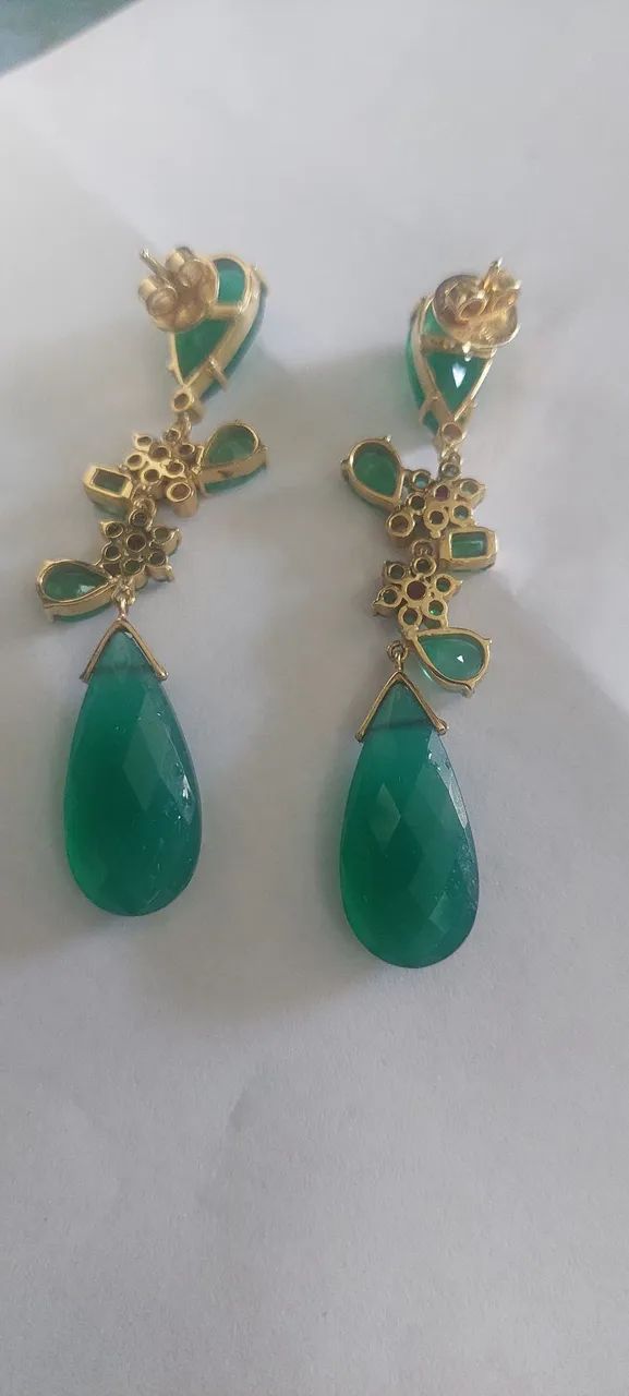 Brincos ouro esmeralda brilhantes jadi - Foto 4