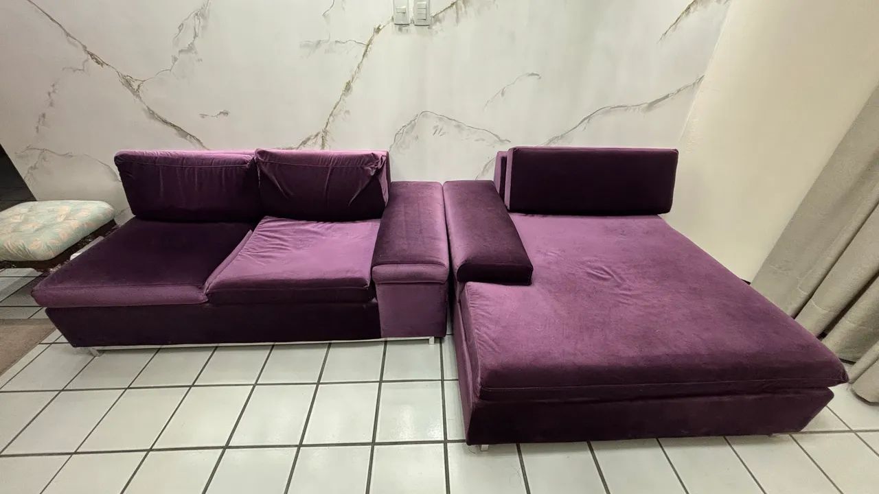 Sofá modulado 3 peças em veludo roxo