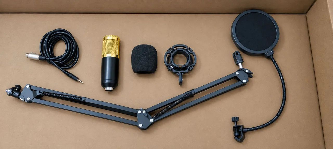 Kit Microfone BM800 Completo | Braço Articulado + Pop Filter + Acessórios