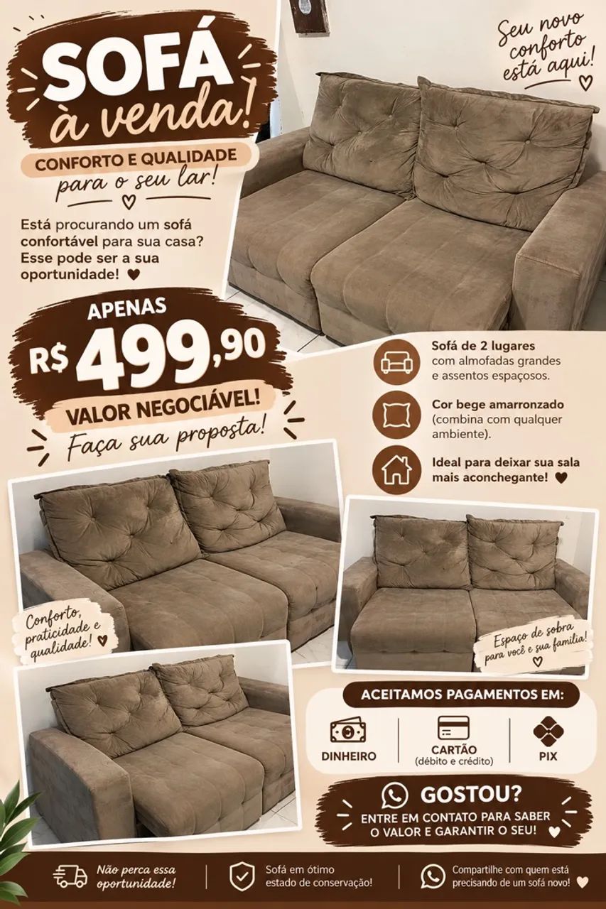 SOFÁ À VENDA! OPORTUNIDADE IMPERDÍVEL!