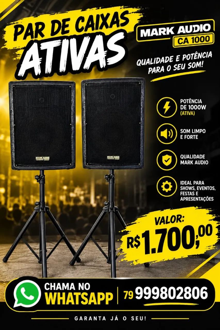 PAR DE CAIXAS ATIVAS MARK AUDIO CA 1000W