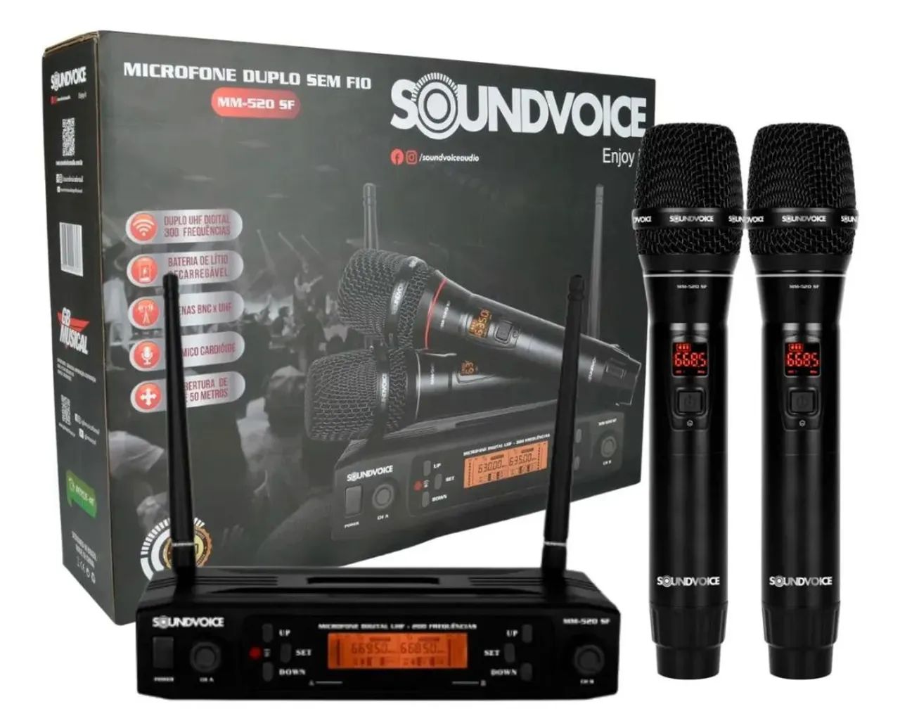 Microfone Duplo Sem Fio Profissional Soundvoice MM-520SF