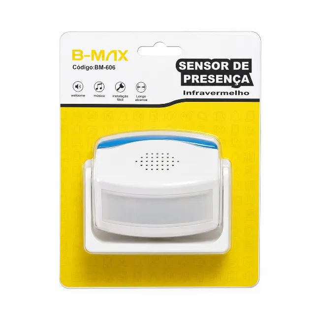 Sensor de Presença Infravermelho B-MAX BM-606 Com Alarme Sonoro Para Ambientes pode retira