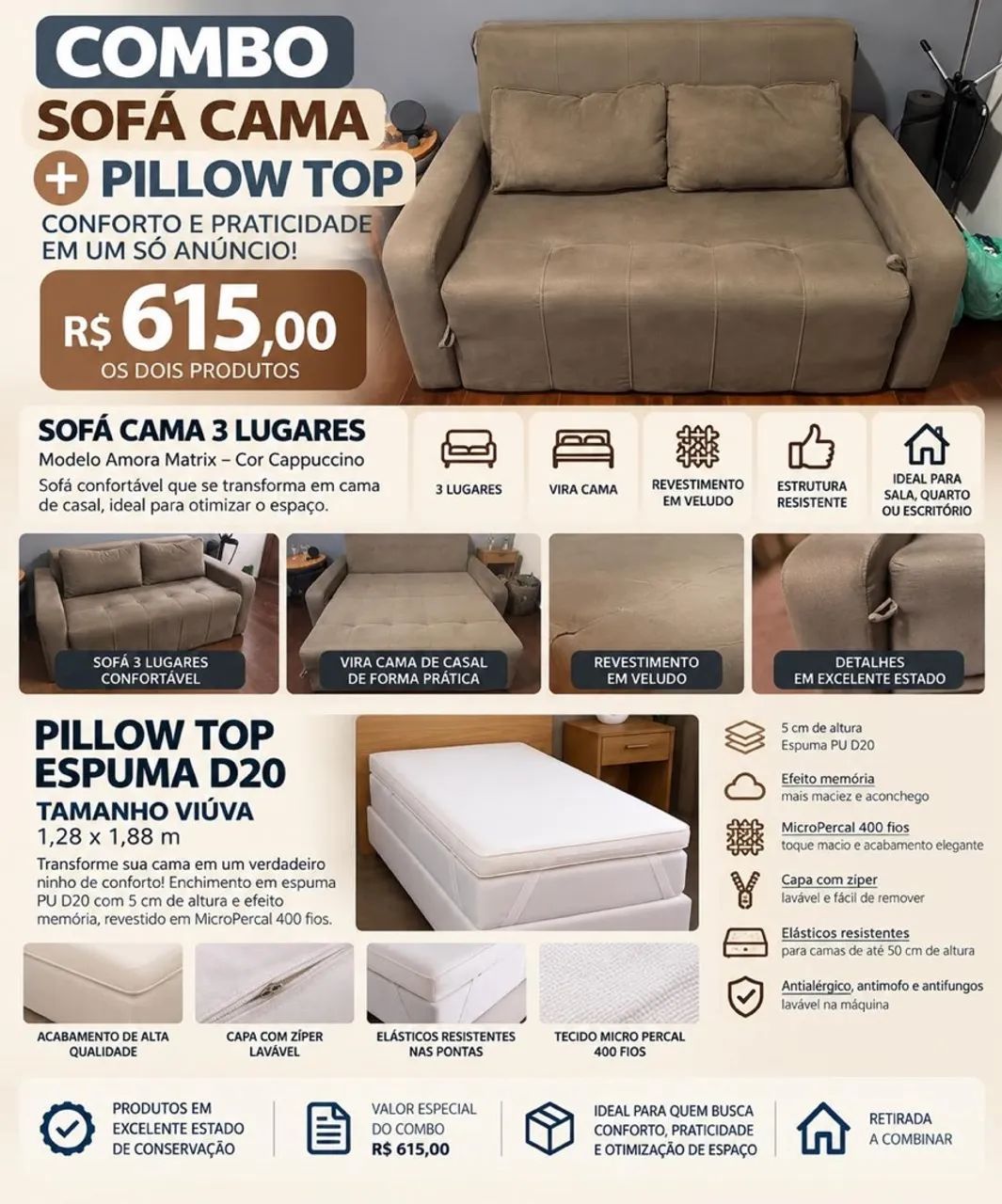 Sofá Cama + Pillow Top