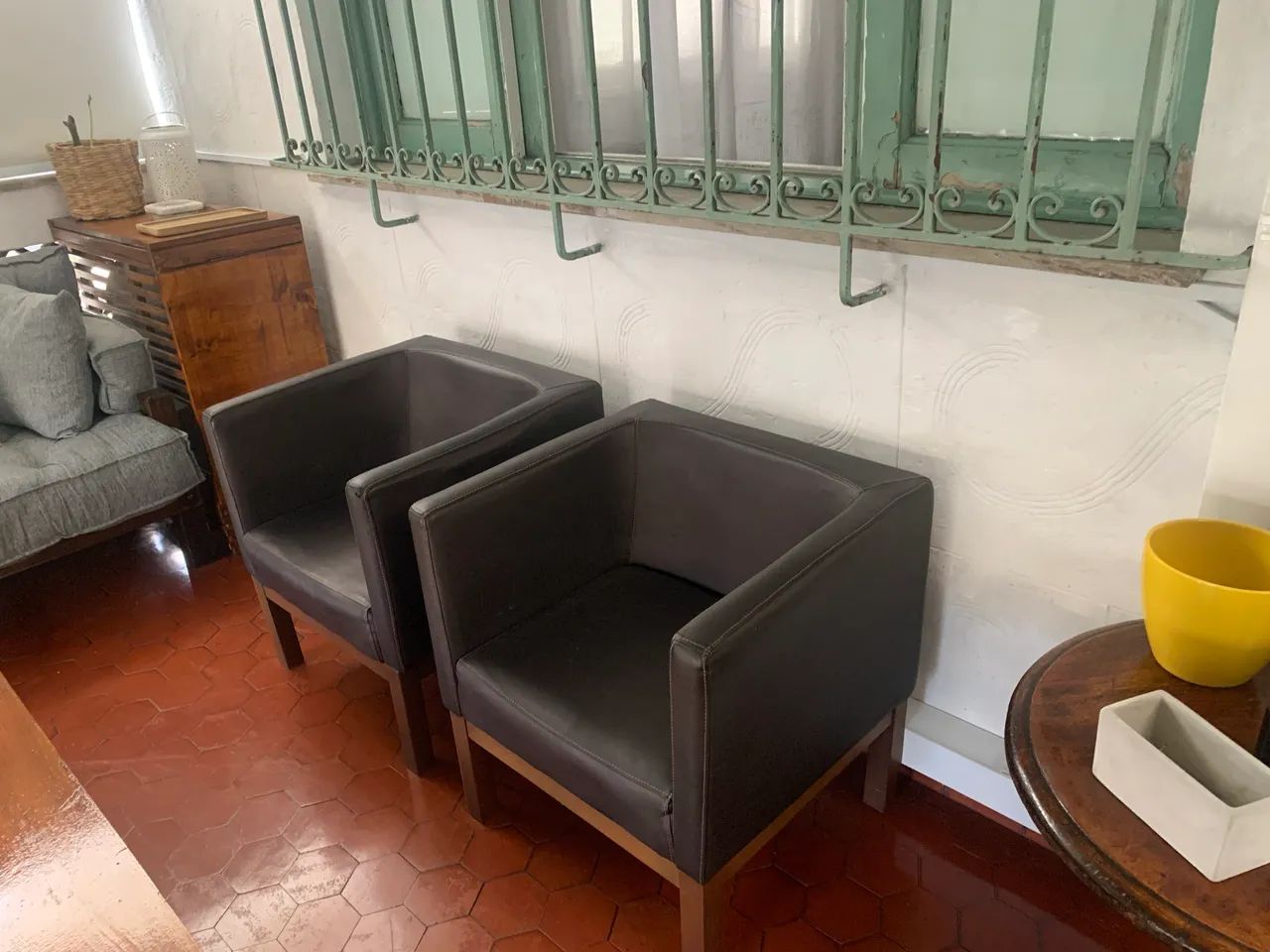 2 Synthetic Leather and Wood Armchairs
