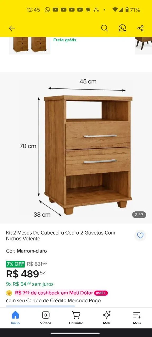 Mesa De Cabeceira Cedro 2 Gavetas Com Nichos Valente