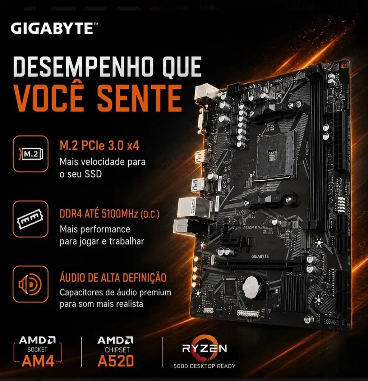 Placa Mãe Gigabyte A520M K V2- Nova - Foto 3