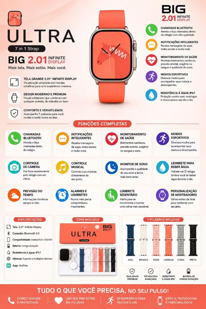 Smartwatch Ultra Big 7 pulseiras  - Foto 5