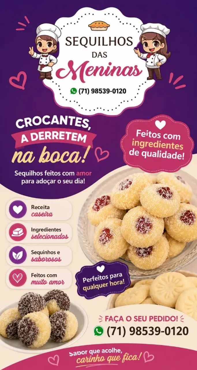 Fornecemos sequilos doces e salgados.