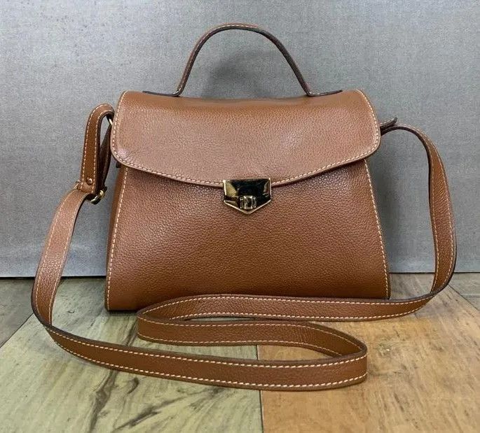 Bolsa couro legítimo marrom alça longa amarelle ref2416