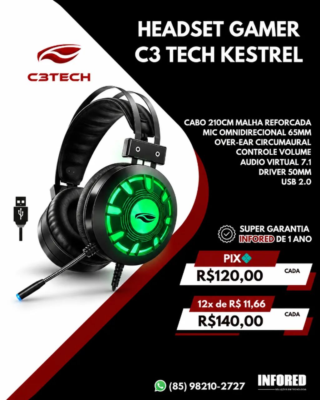 Headset Gamer C3Tech Kestrel 