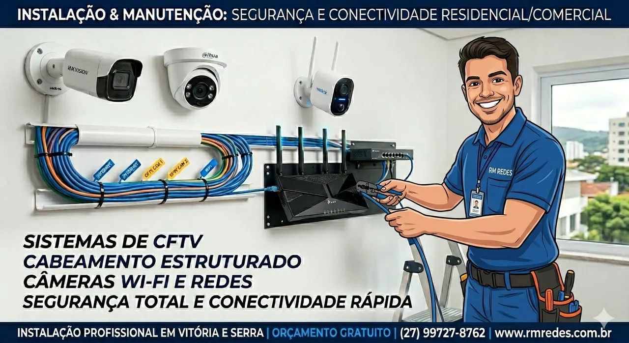 Segurança e Conectividade: Instalação de Câmeras, Wi-Fi e Cabeamento