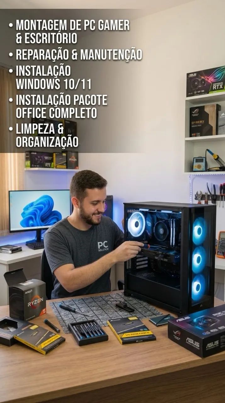 Técnico de Informática: Montagem de PC, Limpeza, Windows 10/11 e Office