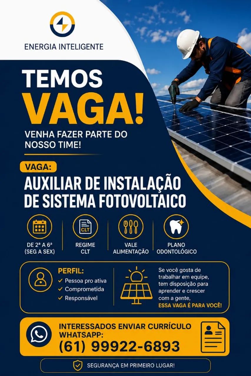 Vaga para auxiliar instalação fotovoltaico