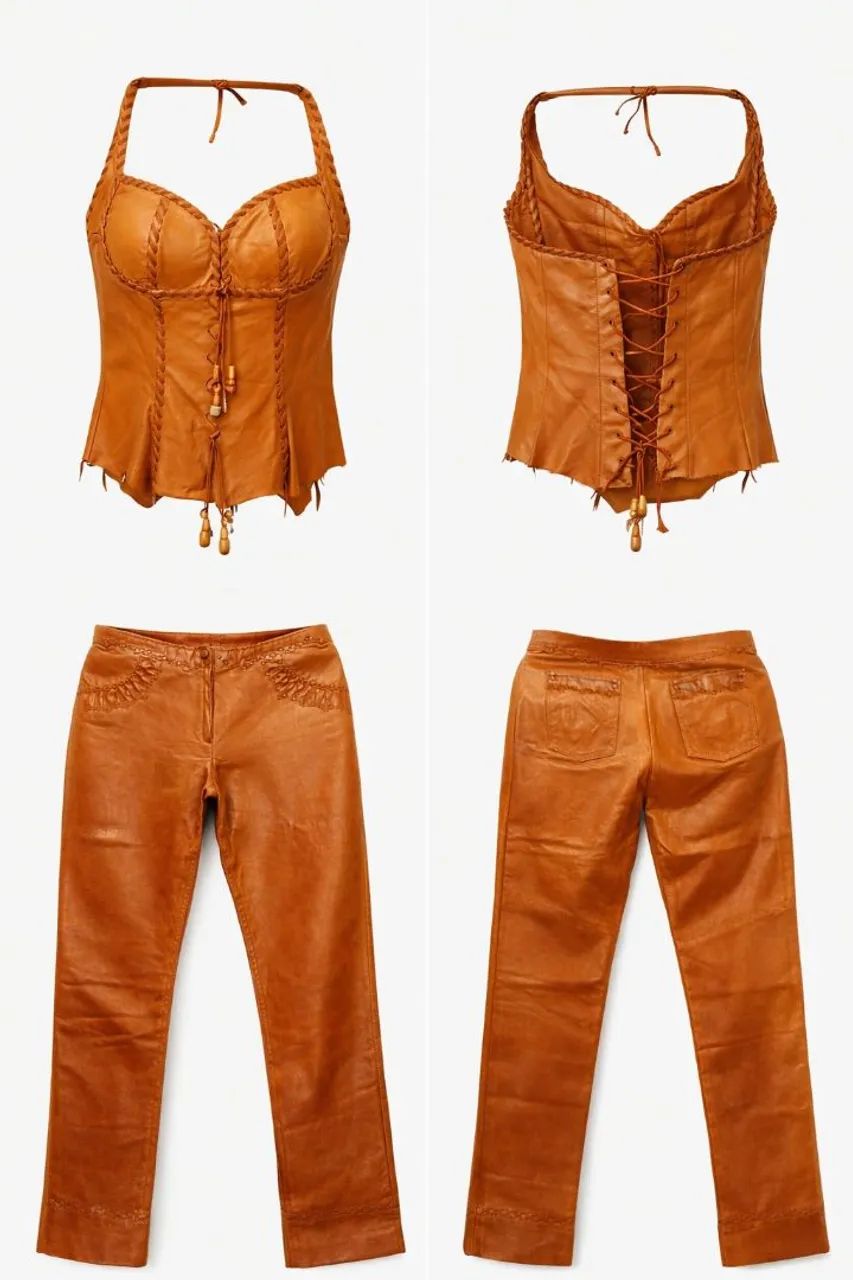 Conjunto de couro legítimo ( croped e calça) 