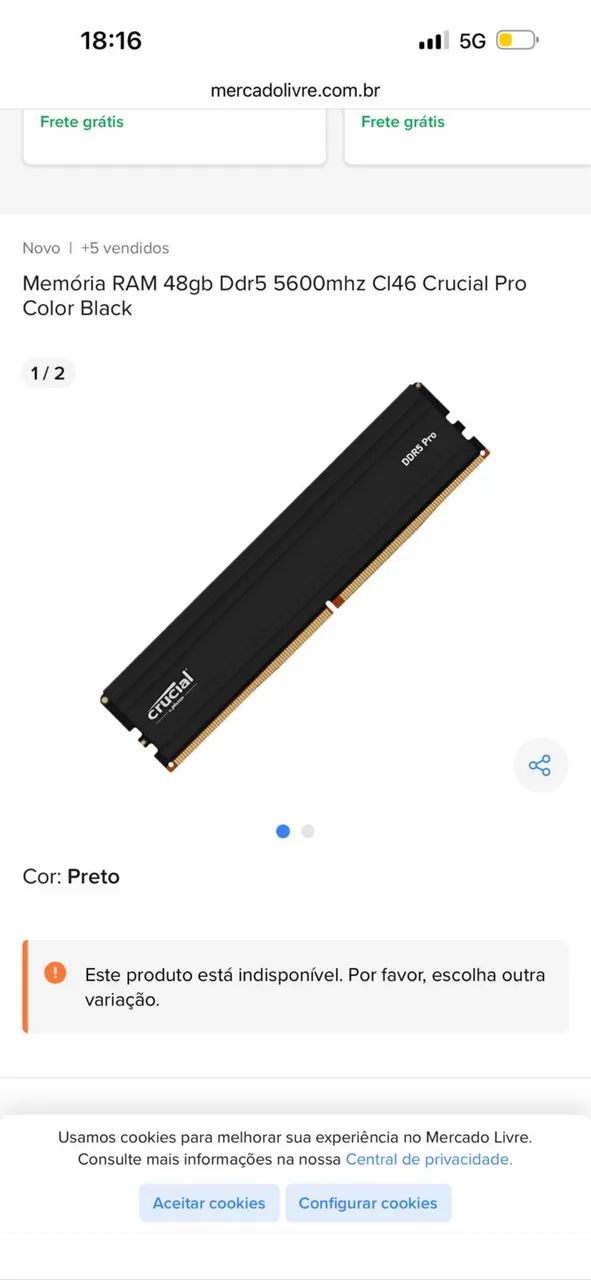 1x 48 GB Memória crucial pro DDR5 5600 hz memória top de linha  - Foto 2