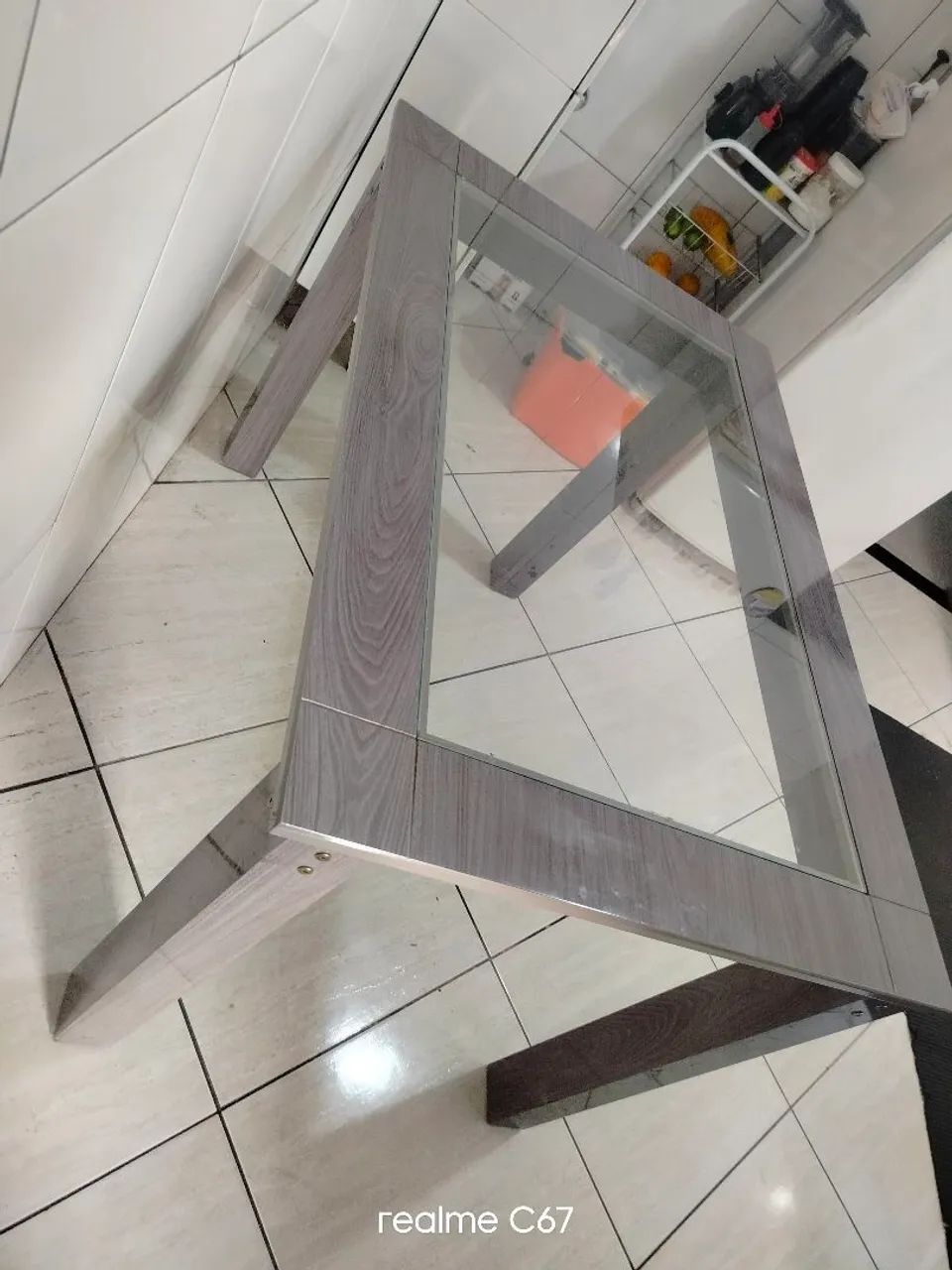 Mesa pes de madeira com tampo de vidro  - Foto 4
