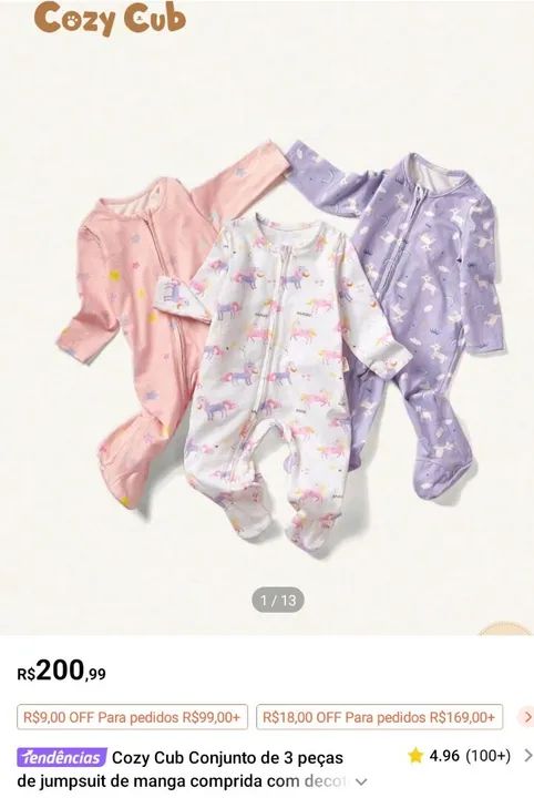 Kit 2 Macacão bebê unicornio Shein_6 a 9 meses - Foto 6