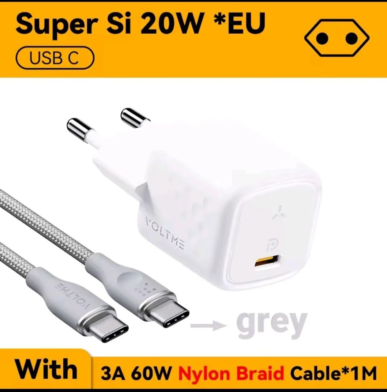 Carregador Voltme Super Si 20W + Cabo USB C 60W