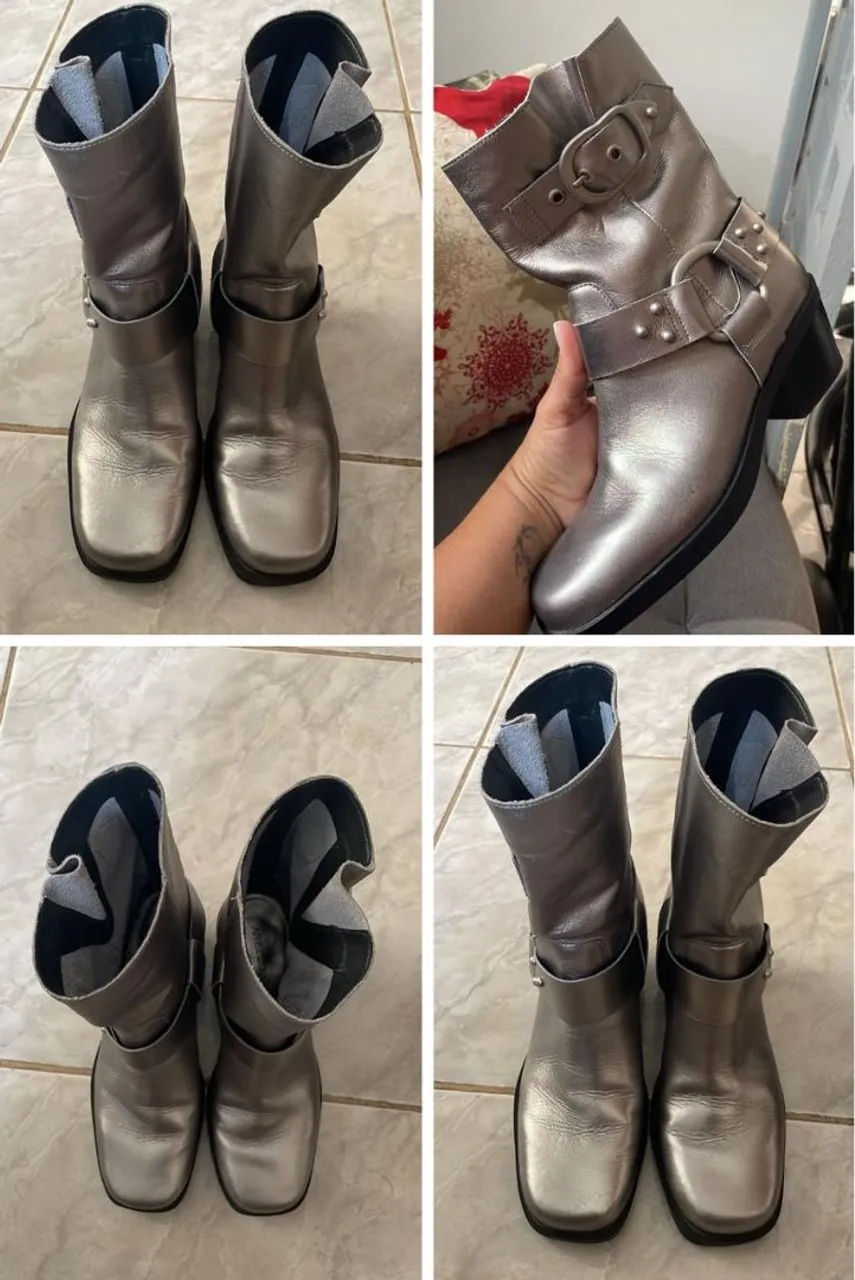 Bota prata Arezzo couro curto montaria