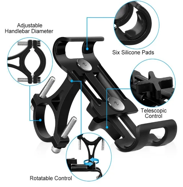 Suporte de celular para bicicleta e moto de alumínio universal antiderrapante