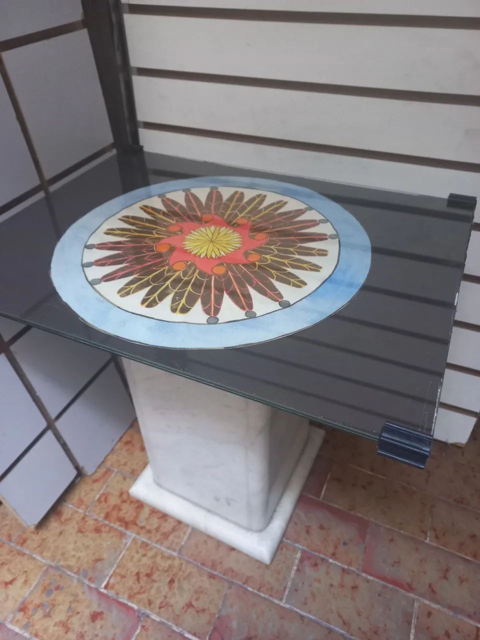 Mesa de centro pé de mármore tampo vidro  - Foto 2